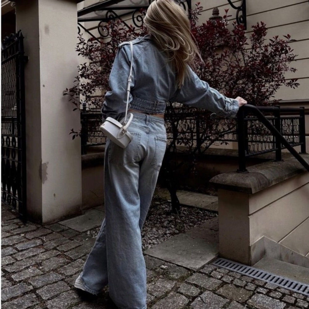 Zara TRF Denim Cropped Trench Coat Blue Jacket S - Picture 15 of 15